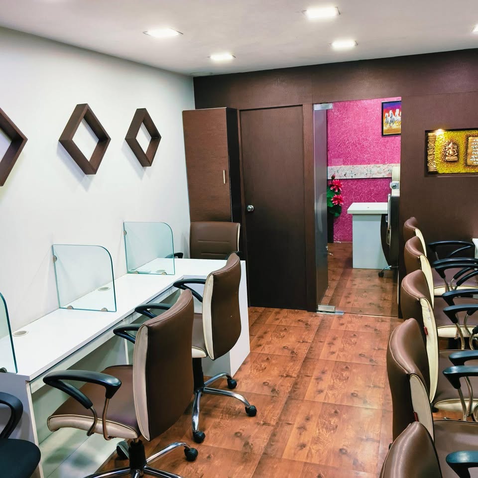 Open workspace with entry to the private cabin